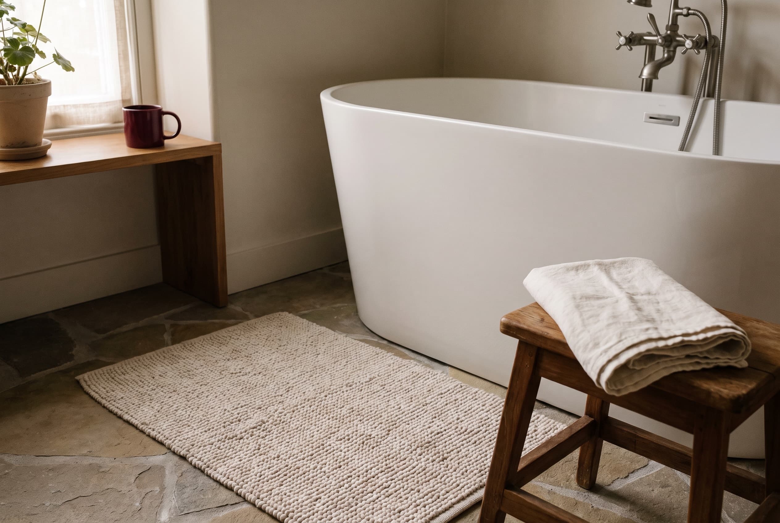 The bath mat is a towel for the floor