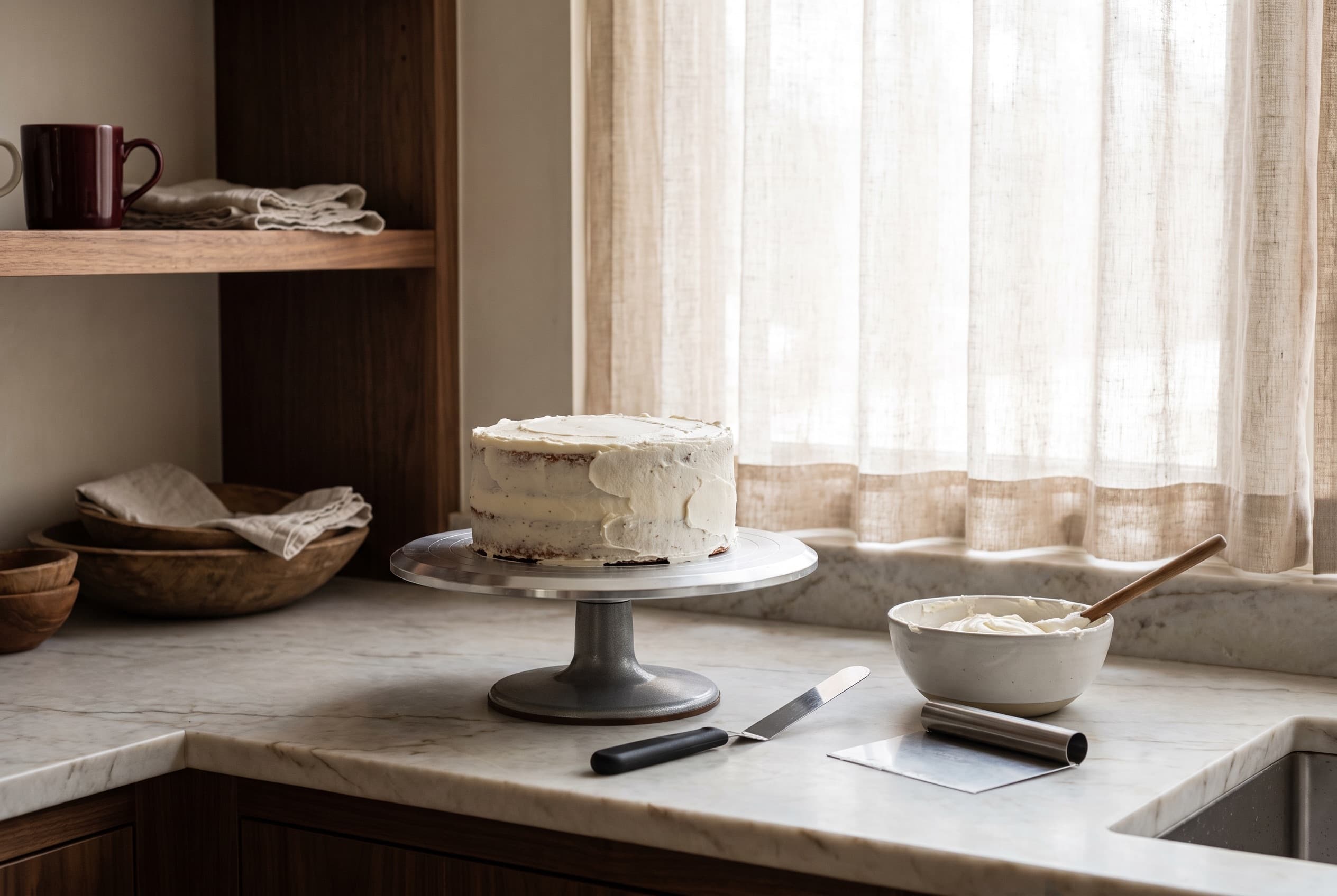The cake turntable for smooth sides and clean edges