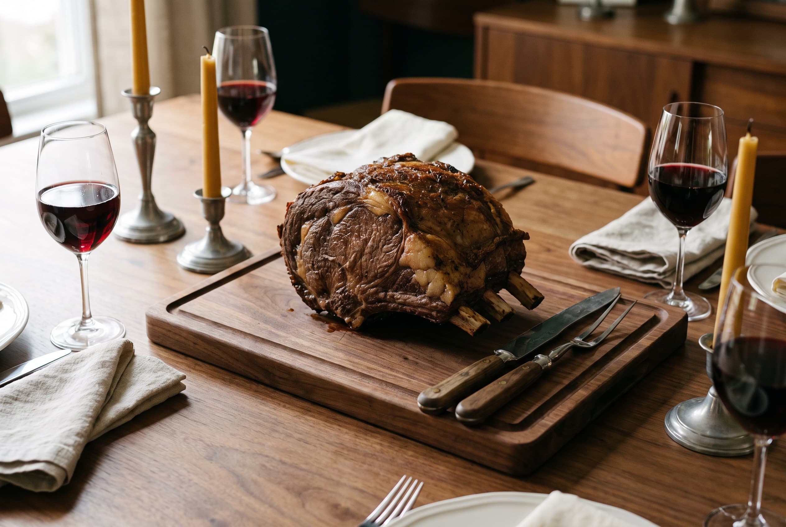 The carving set for the holiday roast