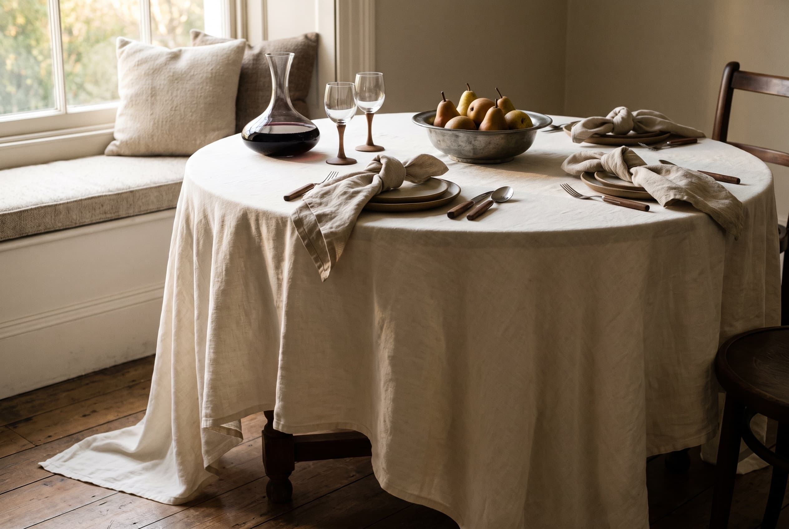 The linen tablecloth that earns its place at a dinner party