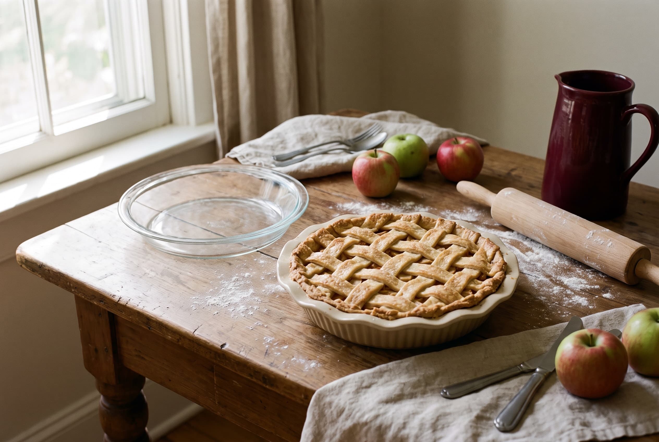 The pie dish, and the crust each one suits