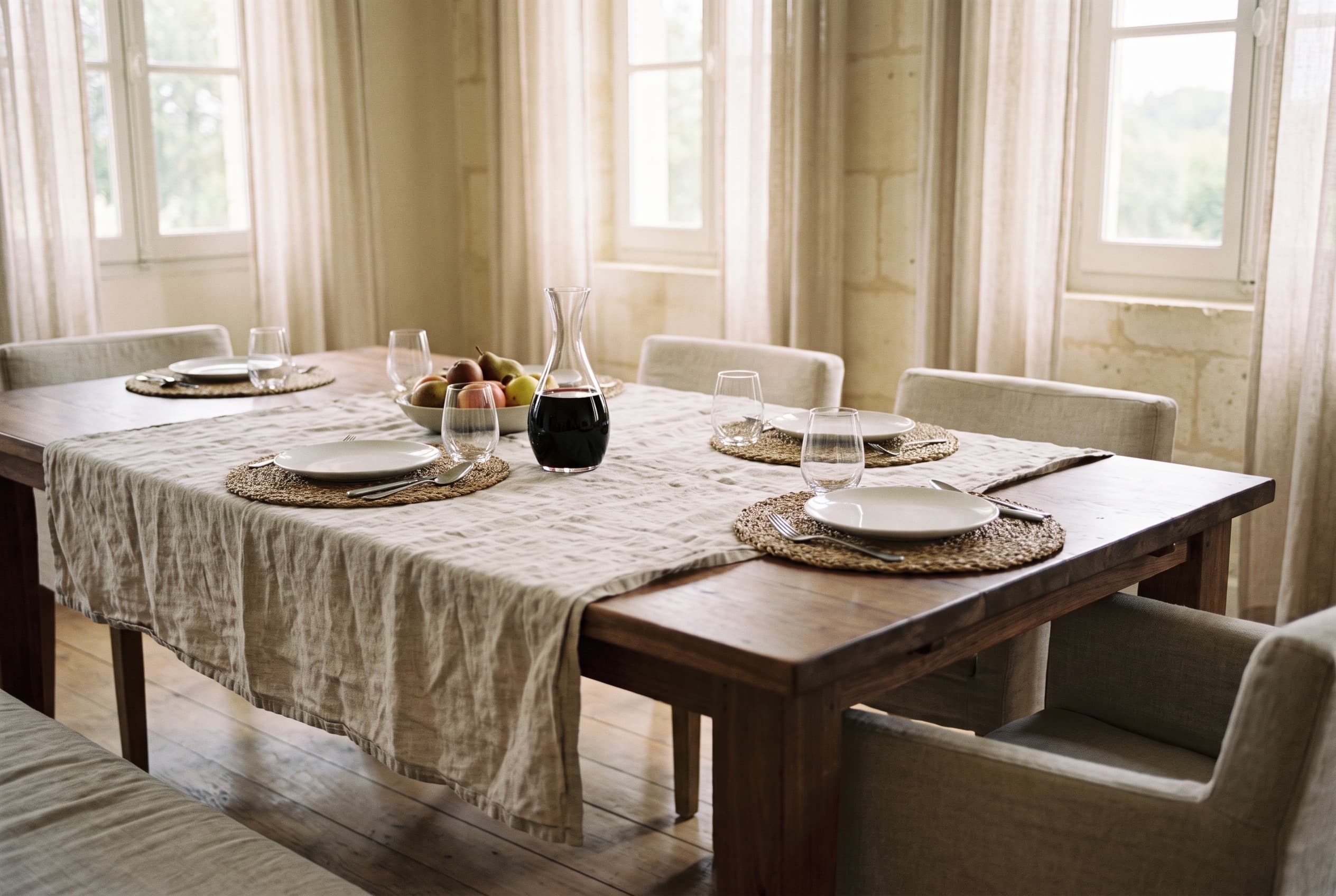The placemats and runners for a table without a cloth
