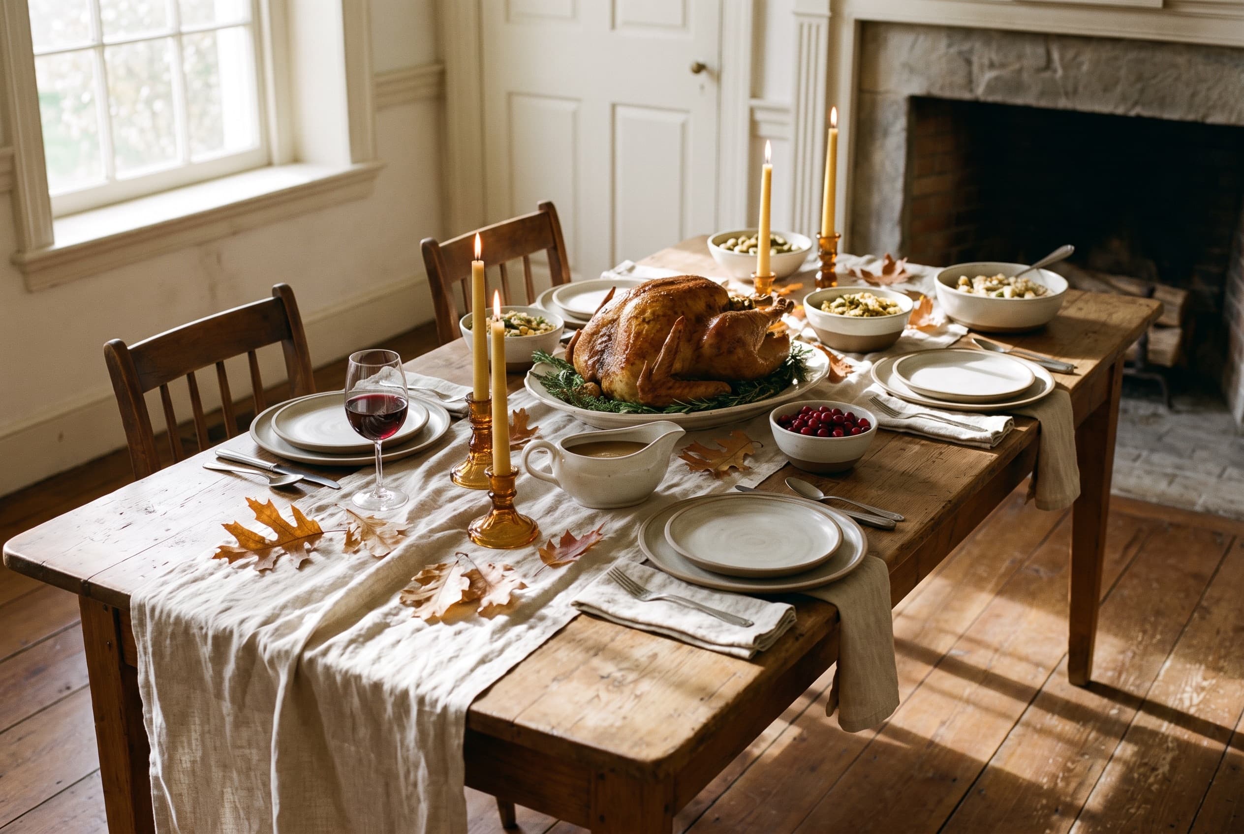 The Thanksgiving table, set and served