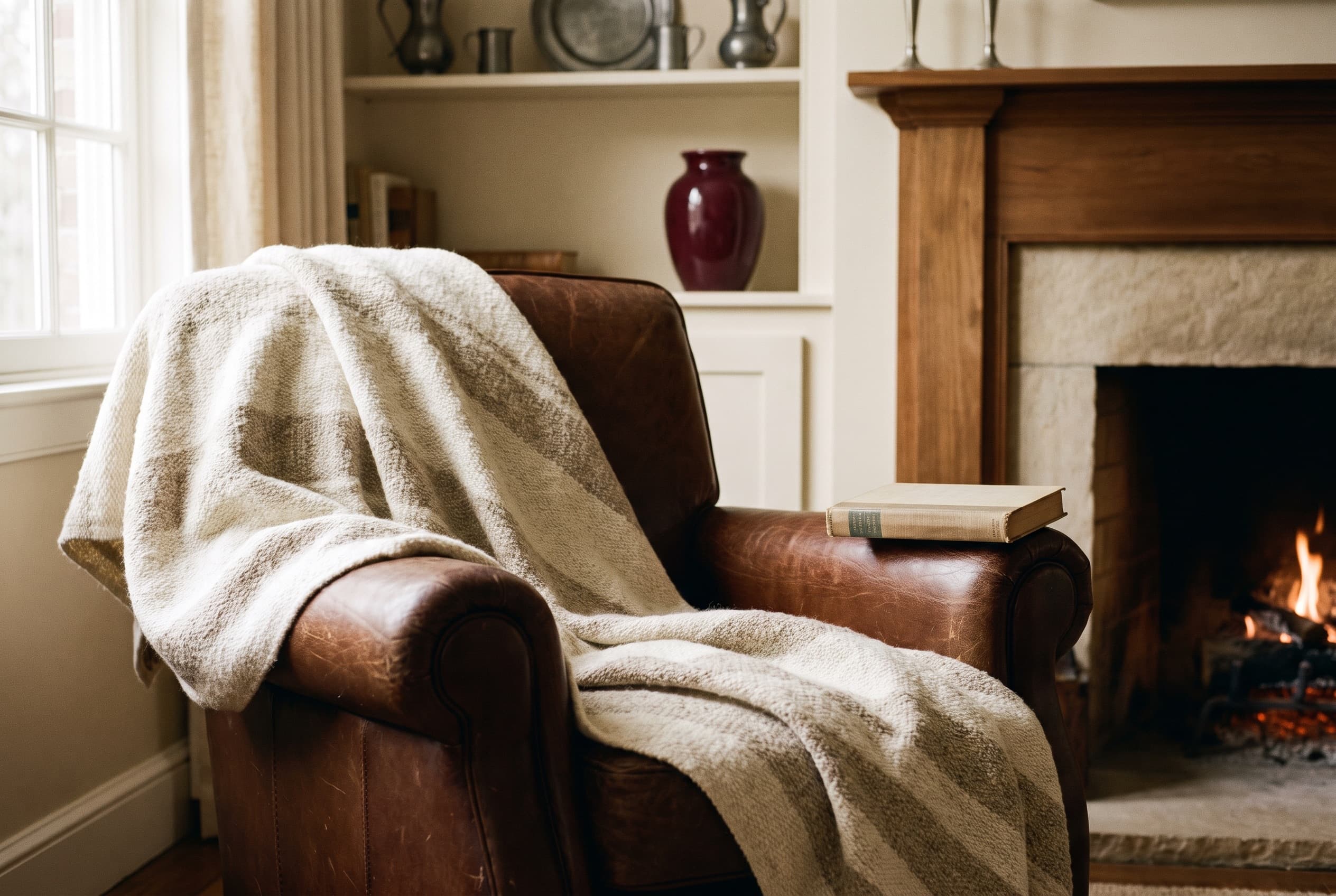 The wool throw for the end of the sofa